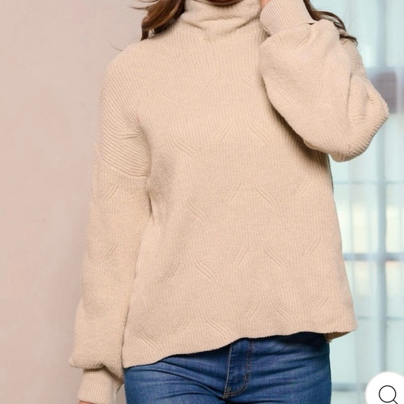 Mock Turtleneck Taupe Sizes S,M & L Chic Extra Long Sleeve - Picture 3 of 14